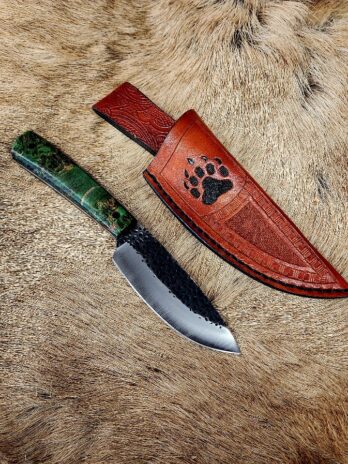 #6138 Hammered Stainless with Dyed Maple Burl Handle