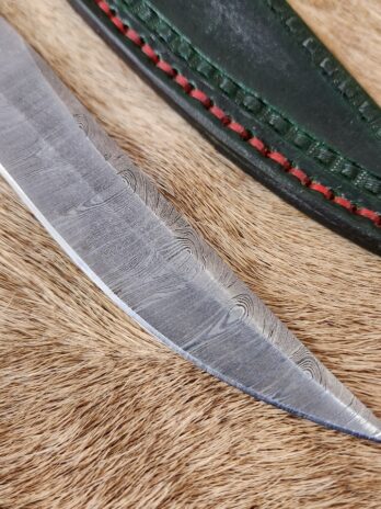 #6274 AUS-10 Damascus Knife with Custom Leather Sheath