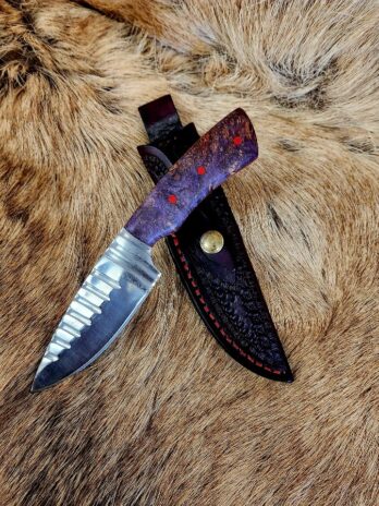 #6390 1095 High Carbon Skinning/Hunting Knife W Custom Leather Sheath