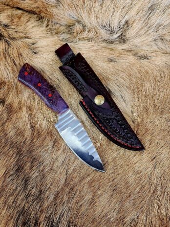 #6390 1095 High Carbon Skinning/Hunting Knife W Custom Leather Sheath