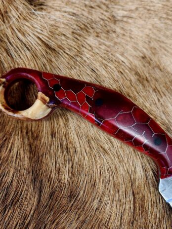 #6412 Damascus “Karambit” Ring Tail Knife with Maple & Honeycomb Alumilite® Resin Handle