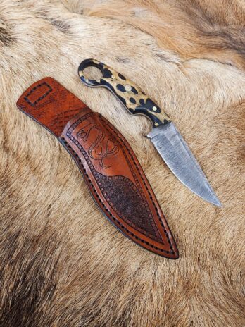 #6460 Damascus Ring Tail Knife with Cholla Cactus Wood Handle