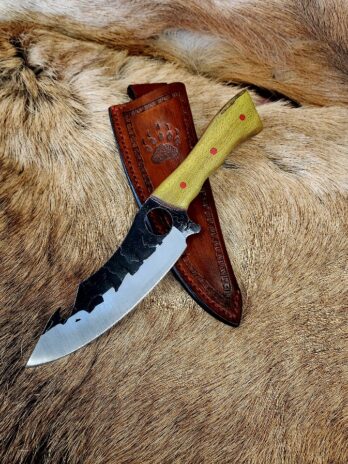 #6486 Camp Knife W Dyed Birch Handle