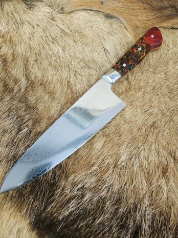 #6498 Damascus Gyuto Chef’s Knife W Dyed Maple/Alumilite®Honeycomb Resin Handle