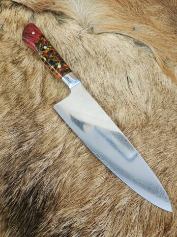 #6498 Damascus Gyuto Chef’s Knife W Dyed Maple/Alumilite®Honeycomb Resin Handle