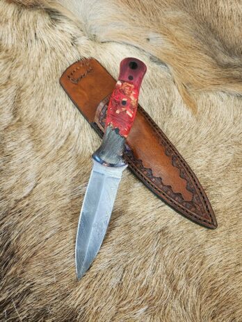 #6502 Damascus Dagger W Dyed Maple/Copper Flakes Alumilite®Handle