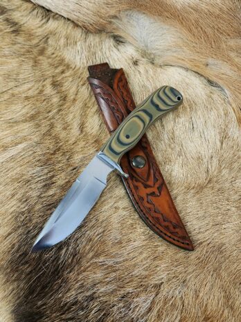 #6516 Camo “Sure Grip” Hunting Knife W Leather Snap Sheath