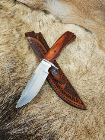 #6518 Rosewood Handled Hunting Knife W Leather Snap Sheath