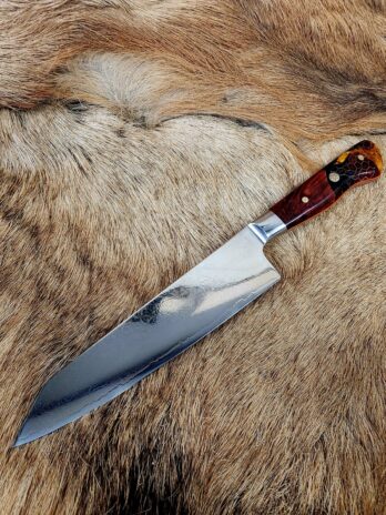 #6522  Damascus Kiritsuke Chef’s Knife W Dyed Maple/Alumilite® Honeycomb Resin Handle