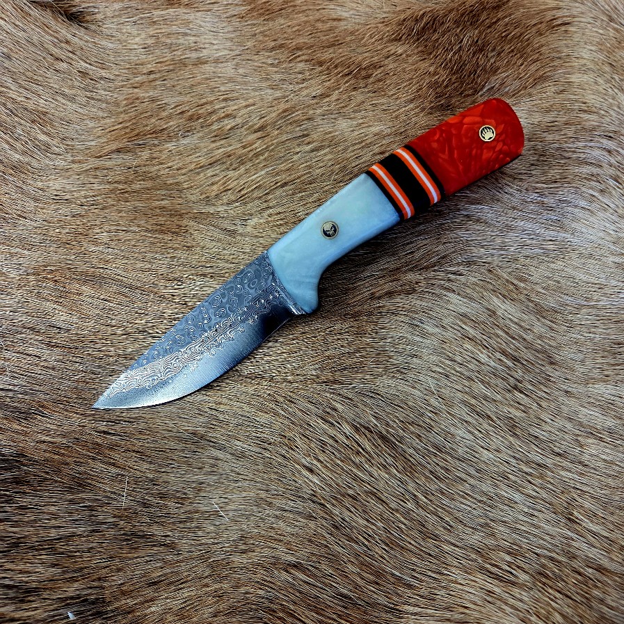 #7066 Damascus Drop Point Knife Cross Draw - Image 2