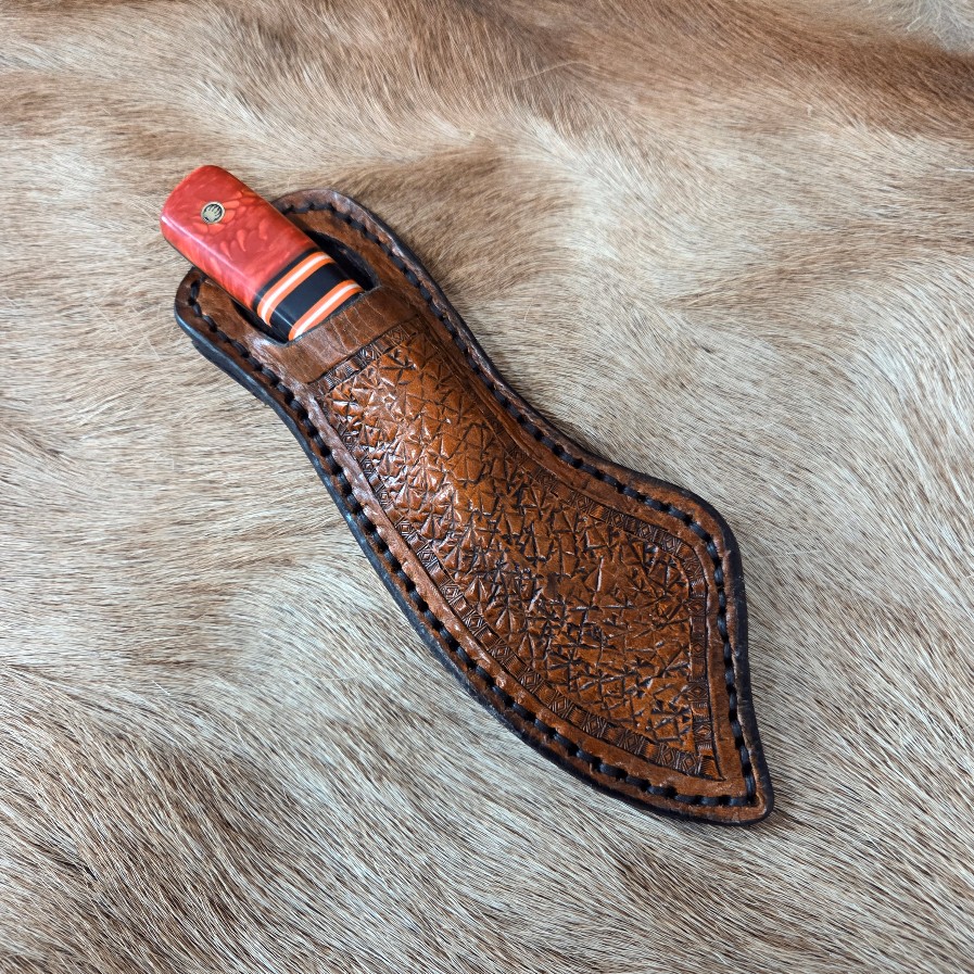 #7066 Damascus Drop Point Knife Cross Draw - Image 4