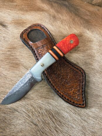 #7066 Damascus Drop Point Knife Cross Draw