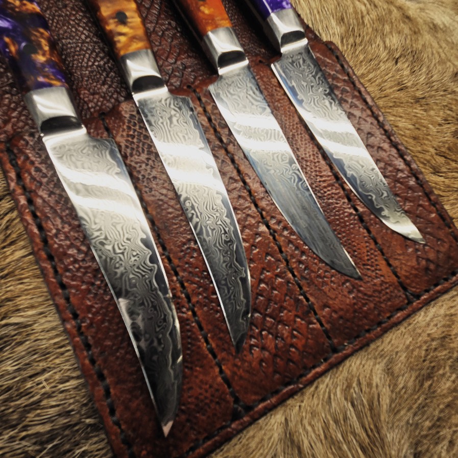 #7102 Handcrafted Damascus Steak Knife Set - Image 2